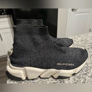 Good condition Balenciaga glitter black knit sneakers.